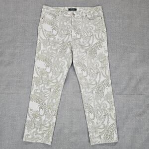Lauren Ralph Lauren Jeans Womens Size 10 Petite Cream Green Paisley Ankle Casual